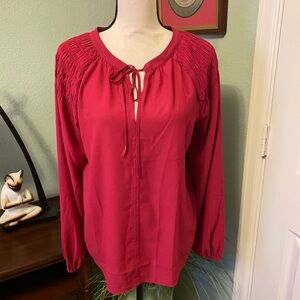 NWOT LOFT Raspberry Blouse with Gathered Shoulders